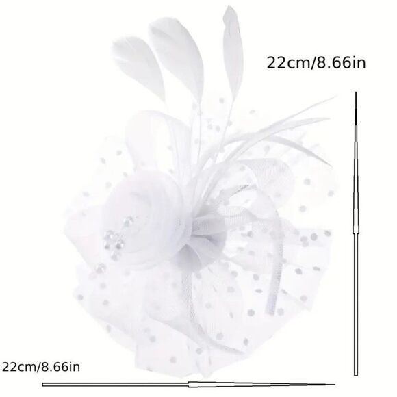 Women's Fascinator Hat - Feather and Pearl Dotted Fascinator For Weddings - Picture 4 of 6